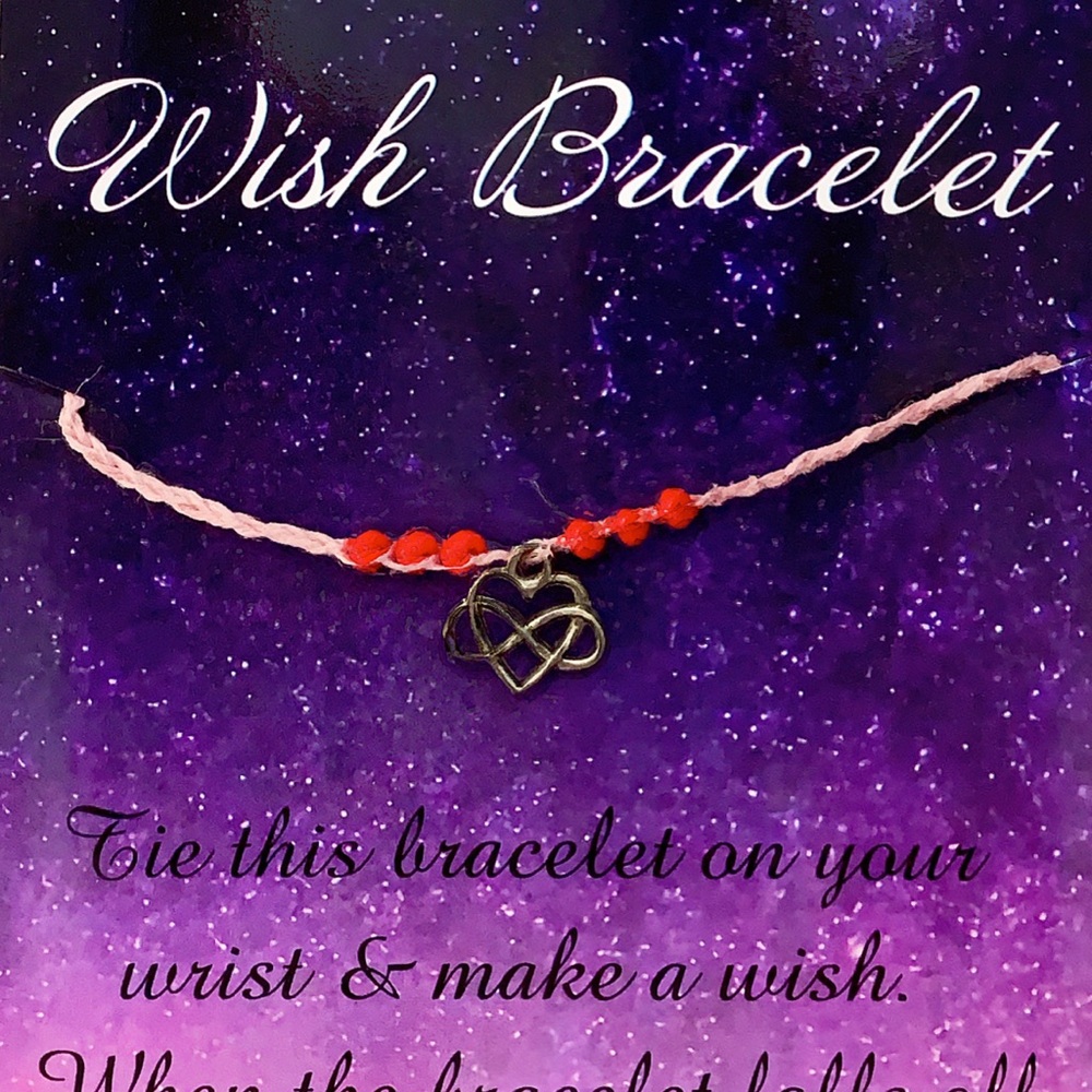 Wish Bracelet with Red Beads and Silver Heart Charm